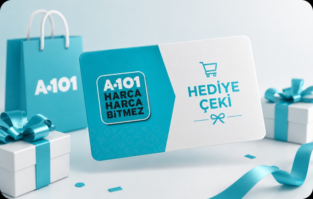 A101 Hediye Çeki A101 Hediye Çeki kartı, hediye kutuları ve alışveriş çantası
